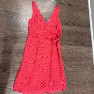 Plenty by Tracy Reece Coral Pink Eyelet Dress with Tie Waist size 4